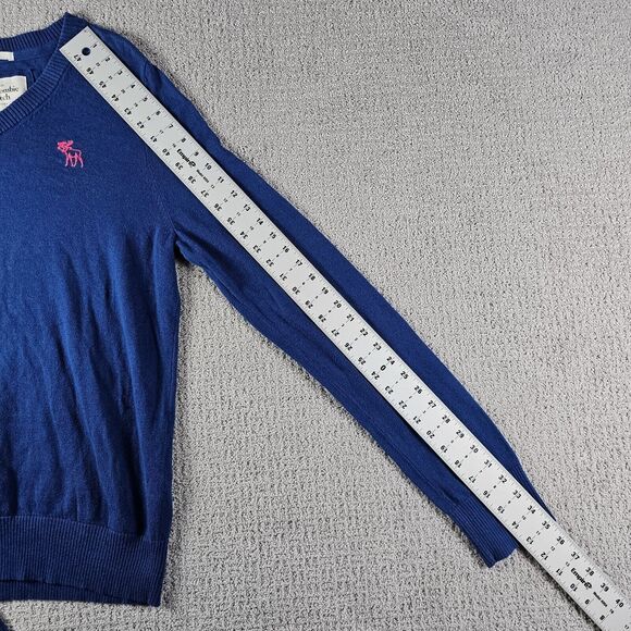 Abercrombie and Fitch Sweater Mens Large Muscle V Neck Blue Long‎ Sleeve Cotton - Picture 7 of 9